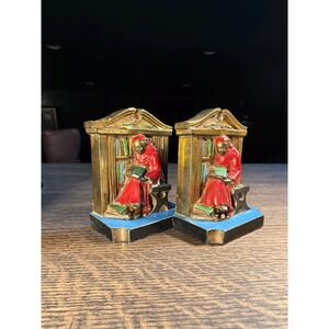 Antique 1922 L.V. Aronson Scholar Bookends Cast Metal Art Deco Library Decor